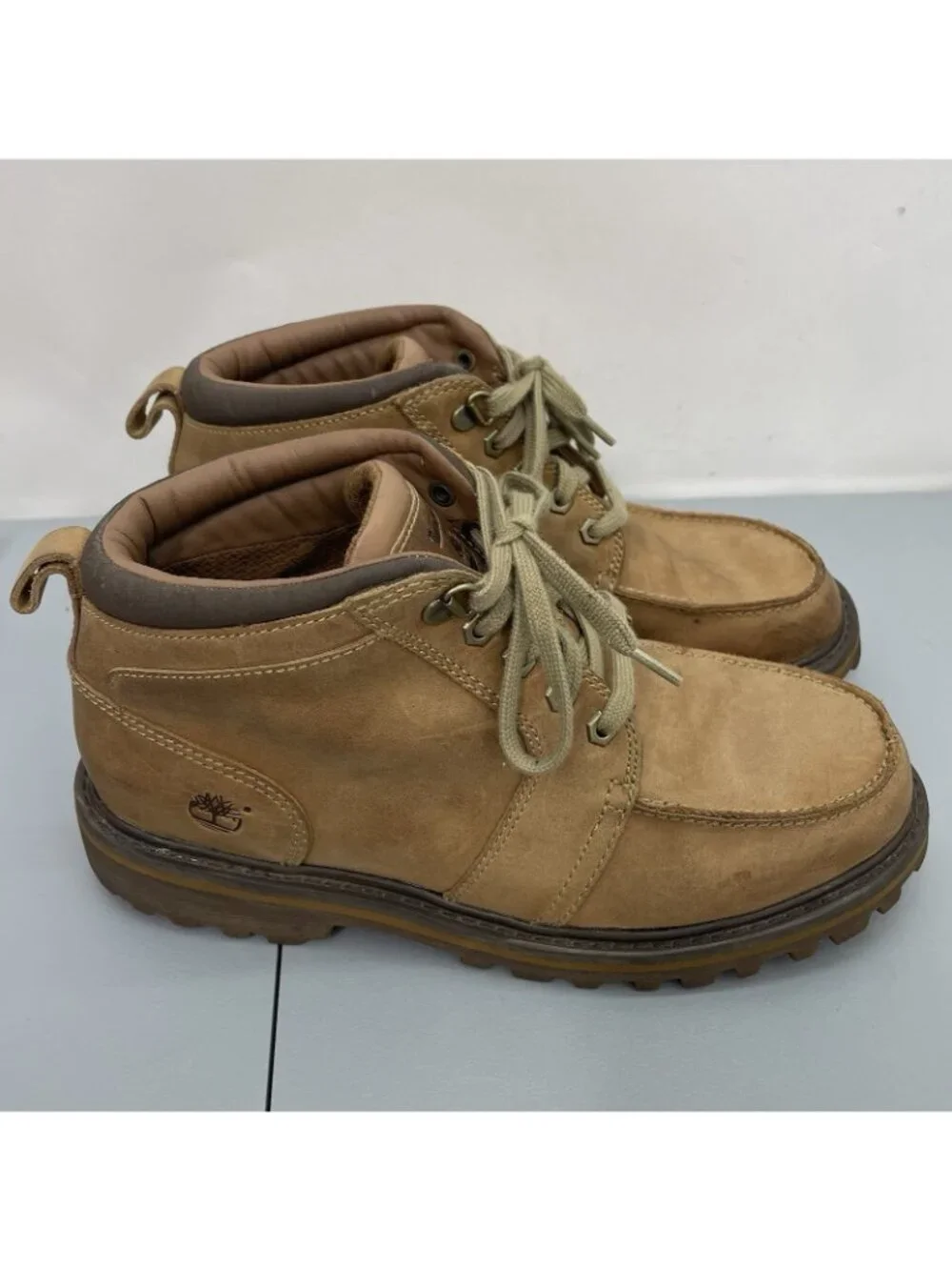Timberland Moc Toe Chukka Boots 87576 Nubuck Leather Tan Mens 10.5